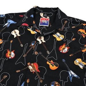 Dem Crazy Shirt Men's Medium Electric Guitars All Over Print Y2K Button Up S/S